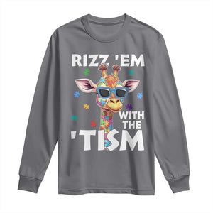 Funny Autism Giraffe Long Sleeve Shirt Rizz Em With The Tism TS02 Charcoal Print Your Wear