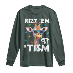 Funny Autism Giraffe Long Sleeve Shirt Rizz Em With The Tism TS02 Dark Forest Green Print Your Wear