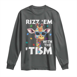 Funny Autism Giraffe Long Sleeve Shirt Rizz Em With The Tism TS02 Dark Heather Print Your Wear
