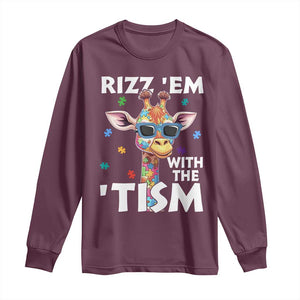 Funny Autism Giraffe Long Sleeve Shirt Rizz Em With The Tism TS02 Maroon Print Your Wear