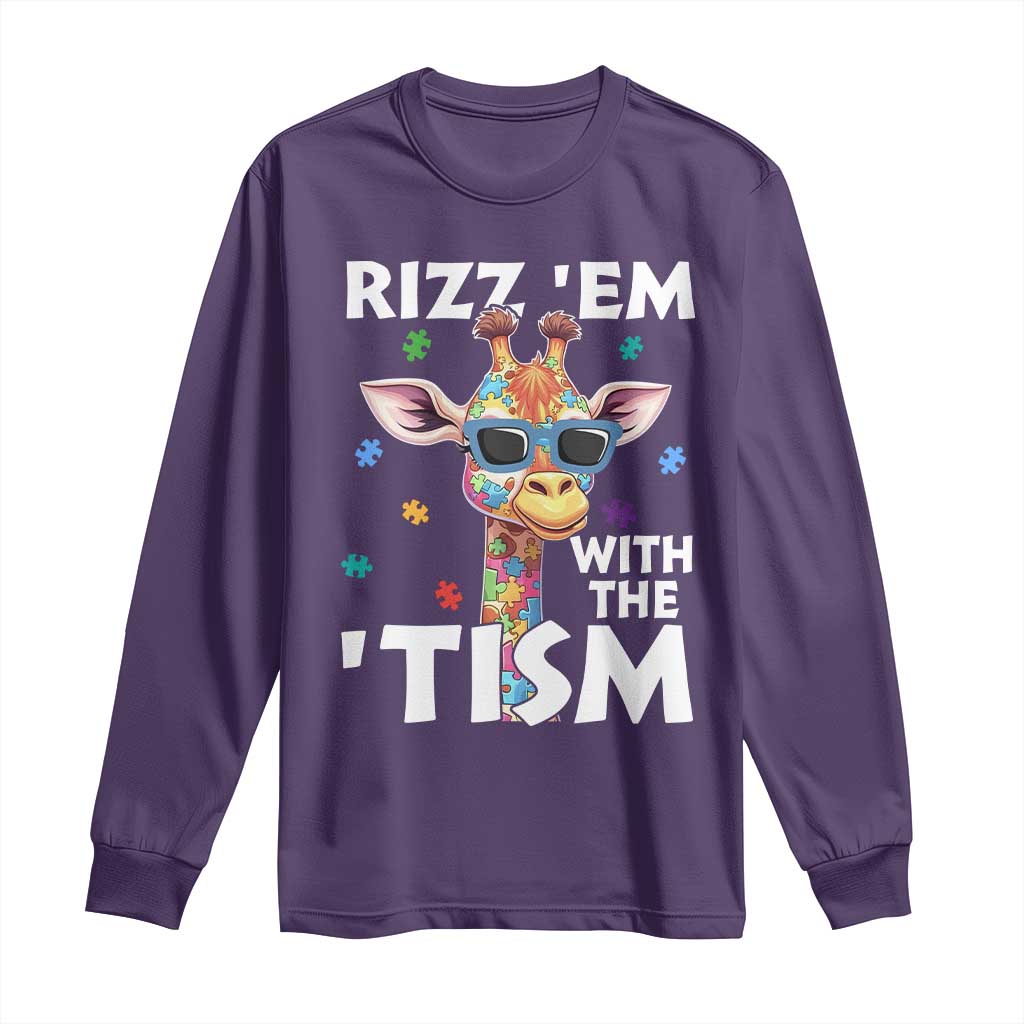 Funny Autism Giraffe Long Sleeve Shirt Rizz Em With The Tism TS02 Purple Print Your Wear