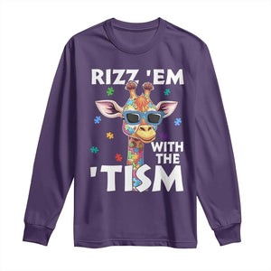 Funny Autism Giraffe Long Sleeve Shirt Rizz Em With The Tism TS02 Purple Print Your Wear