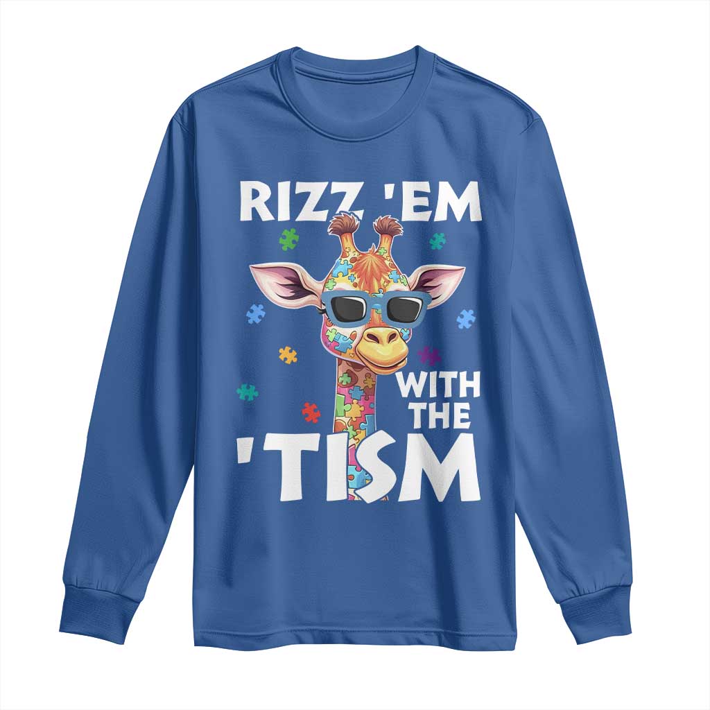 Funny Autism Giraffe Long Sleeve Shirt Rizz Em With The Tism TS02 Royal Blue Print Your Wear