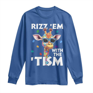 Funny Autism Giraffe Long Sleeve Shirt Rizz Em With The Tism TS02 Royal Blue Print Your Wear