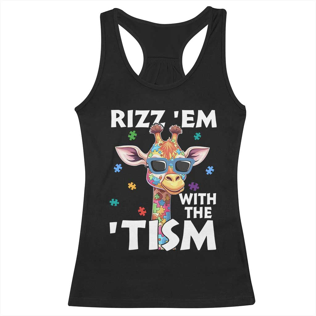 Funny Autism Giraffe Racerback Tank Top Rizz Em With The Tism TS02 Black Print Your Wear