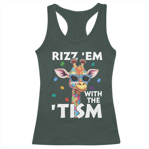 Funny Autism Giraffe Racerback Tank Top Rizz Em With The Tism TS02 Dark Forest Green Print Your Wear
