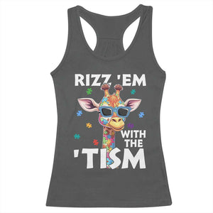 Funny Autism Giraffe Racerback Tank Top Rizz Em With The Tism TS02 Dark Heather Print Your Wear