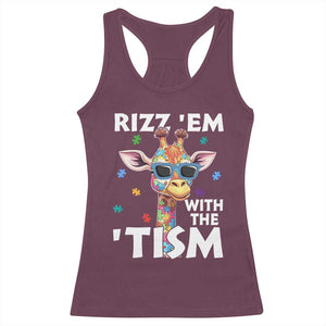 Funny Autism Giraffe Racerback Tank Top Rizz Em With The Tism TS02 Maroon Print Your Wear