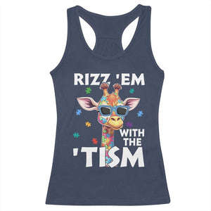 Funny Autism Giraffe Racerback Tank Top Rizz Em With The Tism TS02 Navy Print Your Wear
