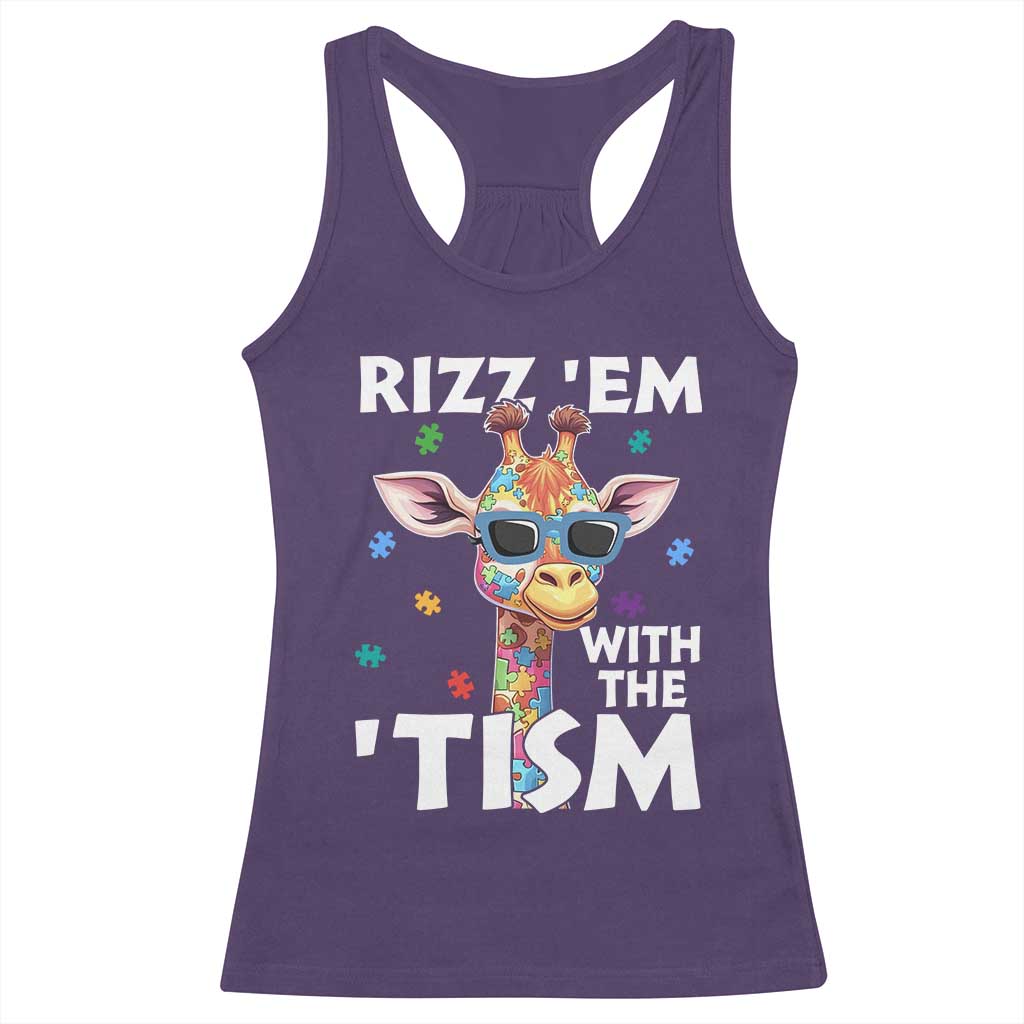 Funny Autism Giraffe Racerback Tank Top Rizz Em With The Tism TS02 Purple Print Your Wear