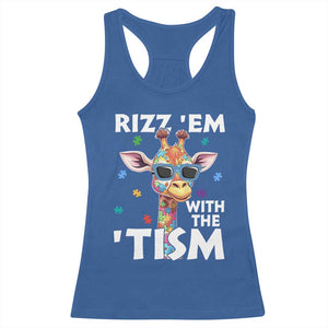 Funny Autism Giraffe Racerback Tank Top Rizz Em With The Tism TS02 Royal Blue Print Your Wear