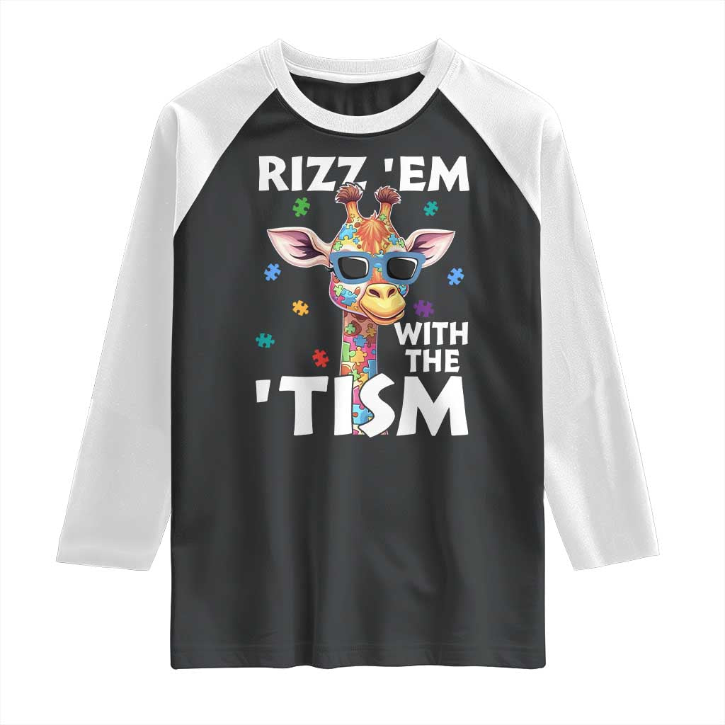 Funny Autism Giraffe Raglan Shirt Rizz Em With The Tism TS02 Black White Print Your Wear