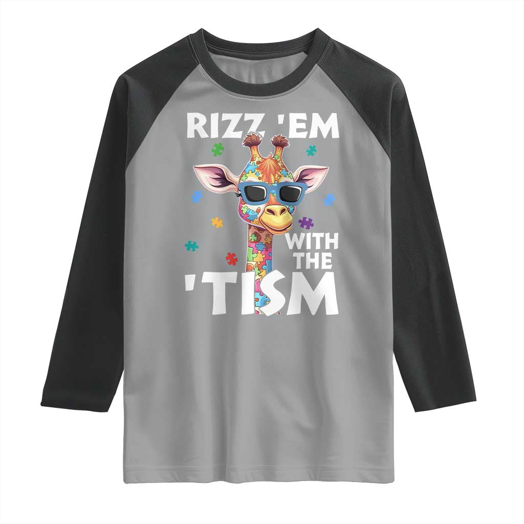 Funny Autism Giraffe Raglan Shirt Rizz Em With The Tism TS02 Sport Gray Black Print Your Wear