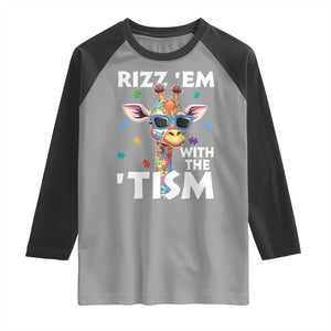 Funny Autism Giraffe Raglan Shirt Rizz Em With The Tism TS02 Sport Gray Black Print Your Wear