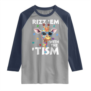 Funny Autism Giraffe Raglan Shirt Rizz Em With The Tism TS02 Sport Gray Navy Print Your Wear