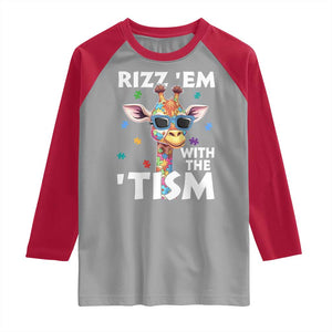 Funny Autism Giraffe Raglan Shirt Rizz Em With The Tism TS02 Sport Gray Red Print Your Wear