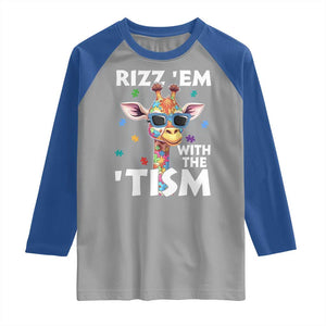 Funny Autism Giraffe Raglan Shirt Rizz Em With The Tism TS02 Sport Gray Royal Print Your Wear