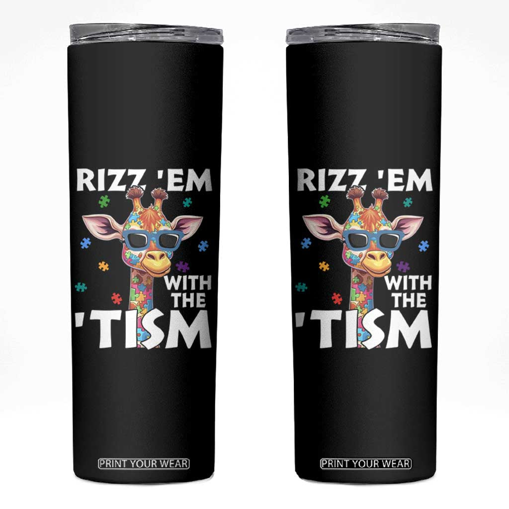 Funny Autism Giraffe Skinny Tumbler Rizz Em With The Tism TS02 Black Print Your Wear