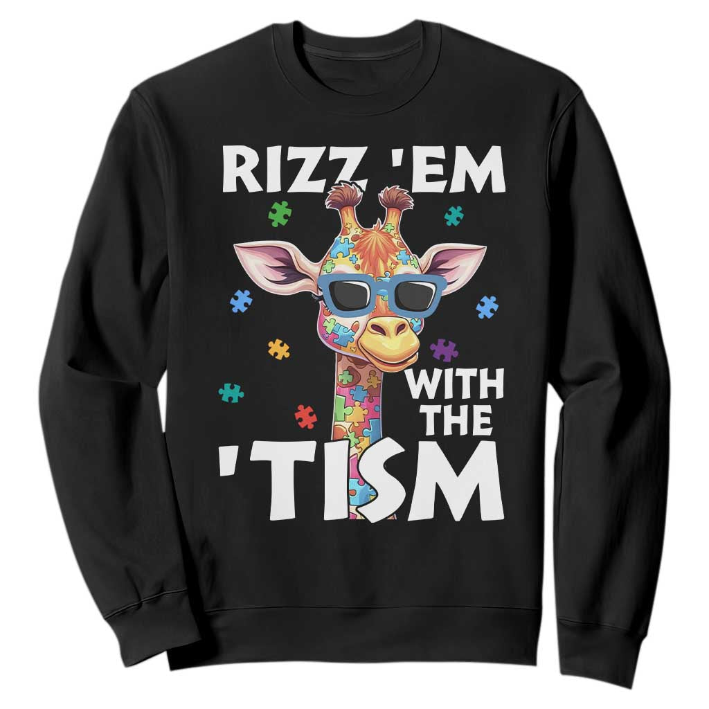 Funny Autism Giraffe Sweatshirt Rizz Em With The Tism TS02 Black Print Your Wear