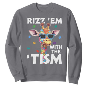Funny Autism Giraffe Sweatshirt Rizz Em With The Tism TS02 Charcoal Print Your Wear