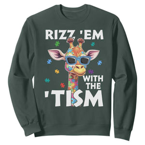 Funny Autism Giraffe Sweatshirt Rizz Em With The Tism TS02 Dark Forest Green Print Your Wear