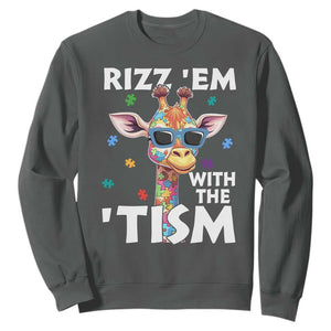 Funny Autism Giraffe Sweatshirt Rizz Em With The Tism TS02 Dark Heather Print Your Wear