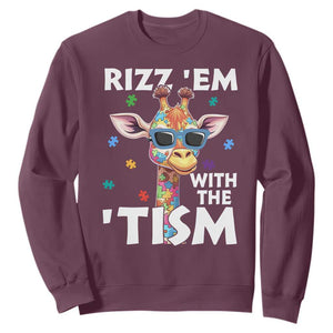 Funny Autism Giraffe Sweatshirt Rizz Em With The Tism TS02 Maroon Print Your Wear