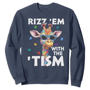 Funny Autism Giraffe Sweatshirt Rizz Em With The Tism TS02 Navy Print Your Wear