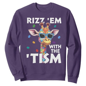 Funny Autism Giraffe Sweatshirt Rizz Em With The Tism TS02 Purple Print Your Wear