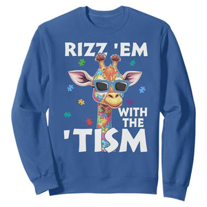 Funny Autism Giraffe Sweatshirt Rizz Em With The Tism TS02 Royal Blue Print Your Wear