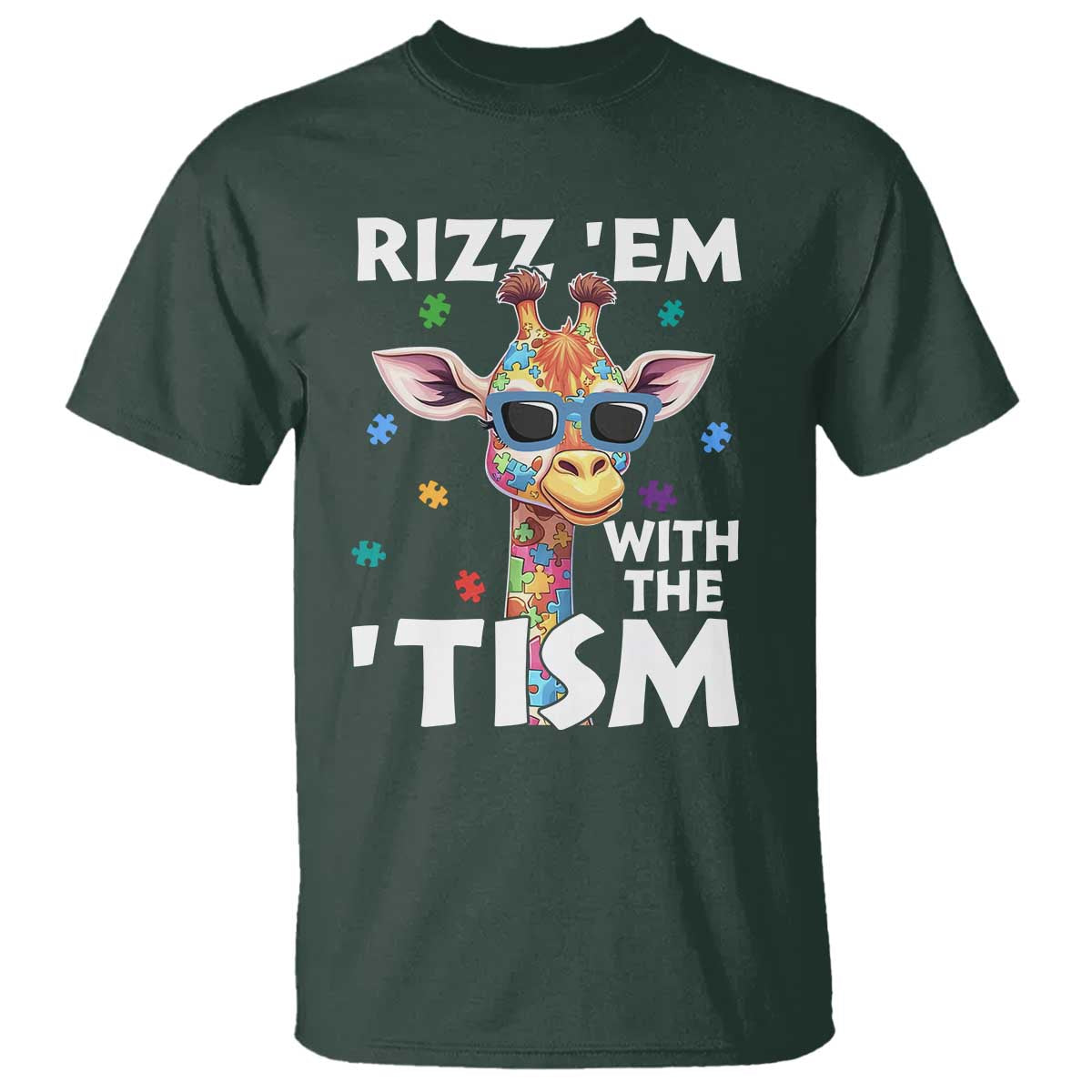 Funny Autism Giraffe T Shirt Rizz Em With The Tism TS02 Dark Forest Green Print Your Wear