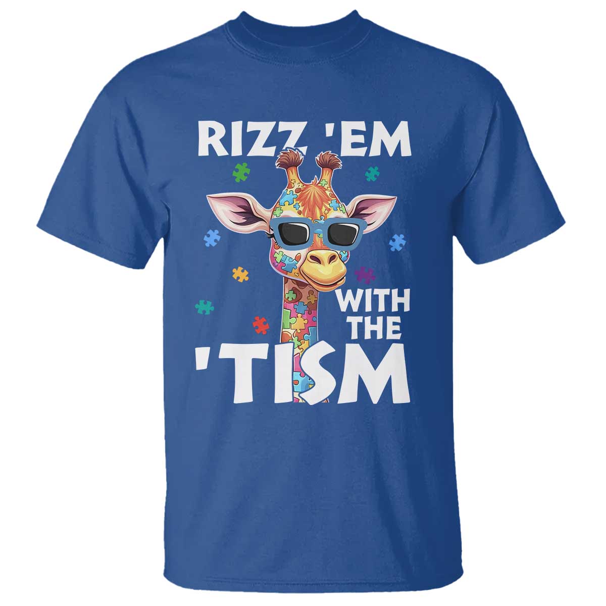 Funny Autism Giraffe T Shirt Rizz Em With The Tism TS02 Royal Blue Print Your Wear