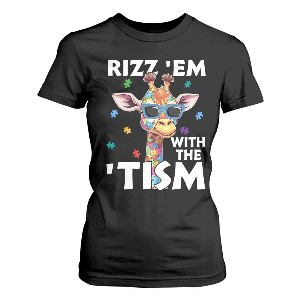 Funny Autism Giraffe T Shirt For Women Rizz Em With The Tism TS02 Black Print Your Wear