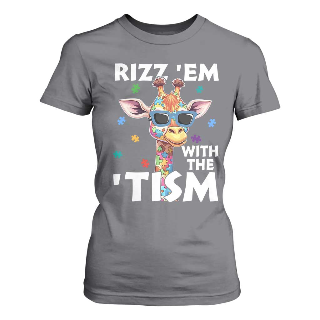 Funny Autism Giraffe T Shirt For Women Rizz Em With The Tism TS02 Charcoal Print Your Wear