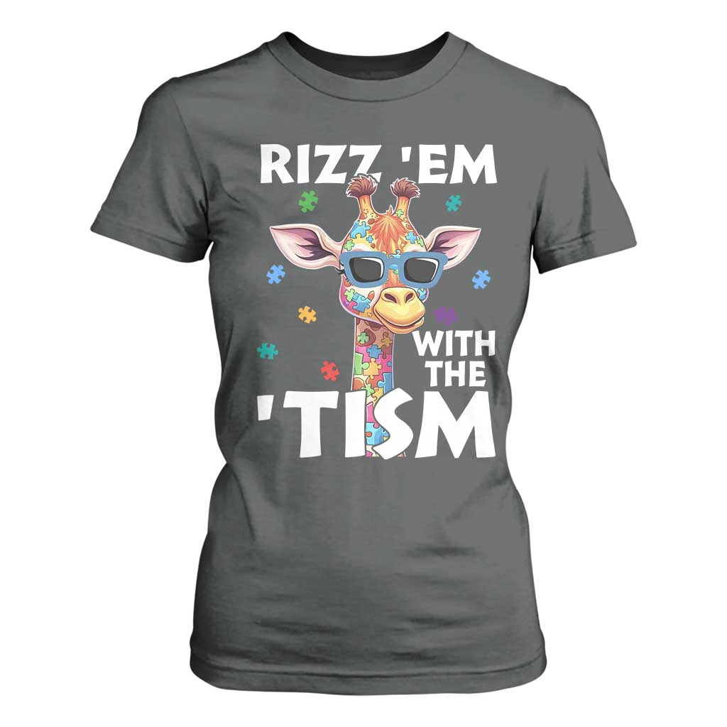 Funny Autism Giraffe T Shirt For Women Rizz Em With The Tism TS02 Dark Heather Print Your Wear