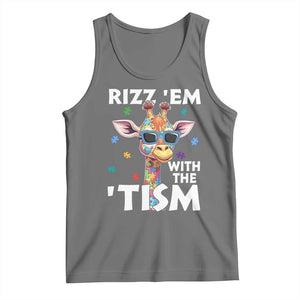 Funny Autism Giraffe Tank Top Rizz Em With The Tism TS02 Black Heather Print Your Wear