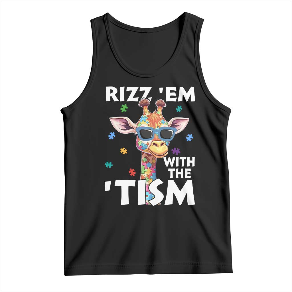 Funny Autism Giraffe Tank Top Rizz Em With The Tism TS02 Black Print Your Wear
