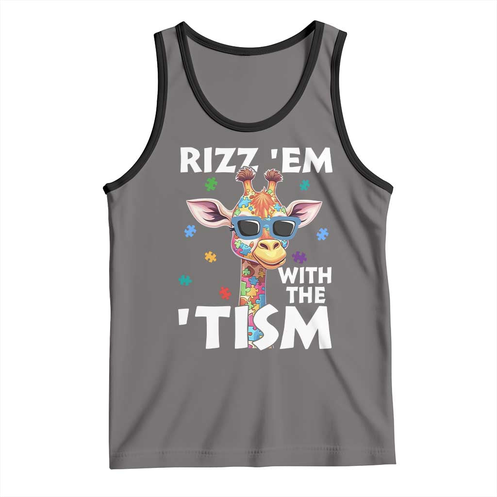 Funny Autism Giraffe Tank Top Rizz Em With The Tism TS02 Deep Heather Black Print Your Wear