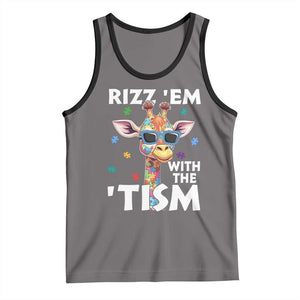 Funny Autism Giraffe Tank Top Rizz Em With The Tism TS02 Deep Heather Black Print Your Wear
