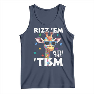 Funny Autism Giraffe Tank Top Rizz Em With The Tism TS02 Navy Print Your Wear