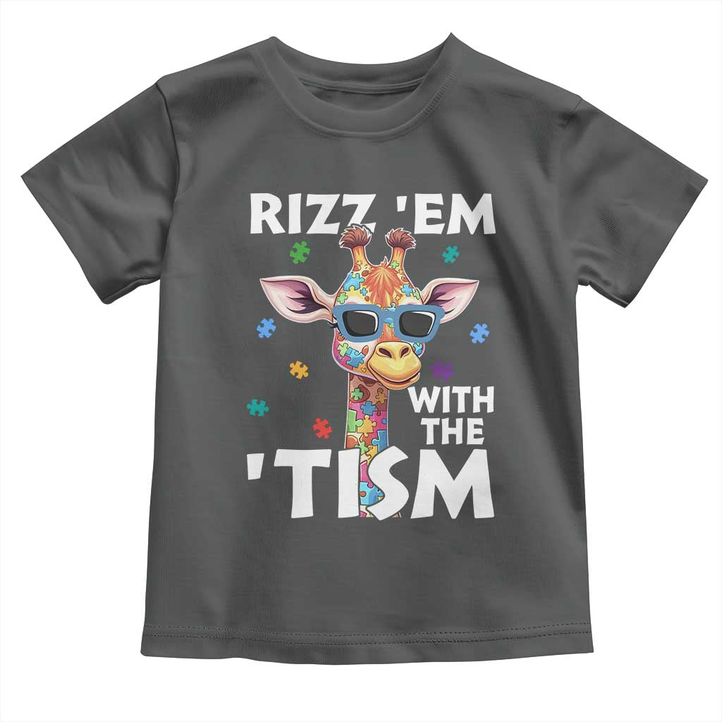 Funny Autism Giraffe Toddler T Shirt Rizz Em With The Tism TS02 Dark Heather Print Your Wear