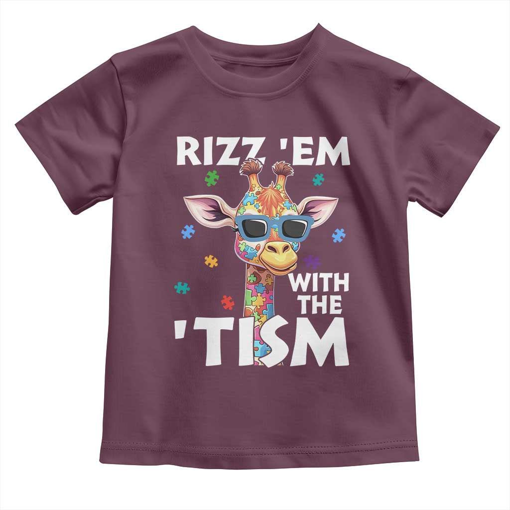 Funny Autism Giraffe Toddler T Shirt Rizz Em With The Tism TS02 Maroon Print Your Wear