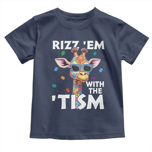 Funny Autism Giraffe Toddler T Shirt Rizz Em With The Tism TS02 Navy Print Your Wear