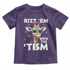 Funny Autism Giraffe Toddler T Shirt Rizz Em With The Tism TS02 Purple Print Your Wear