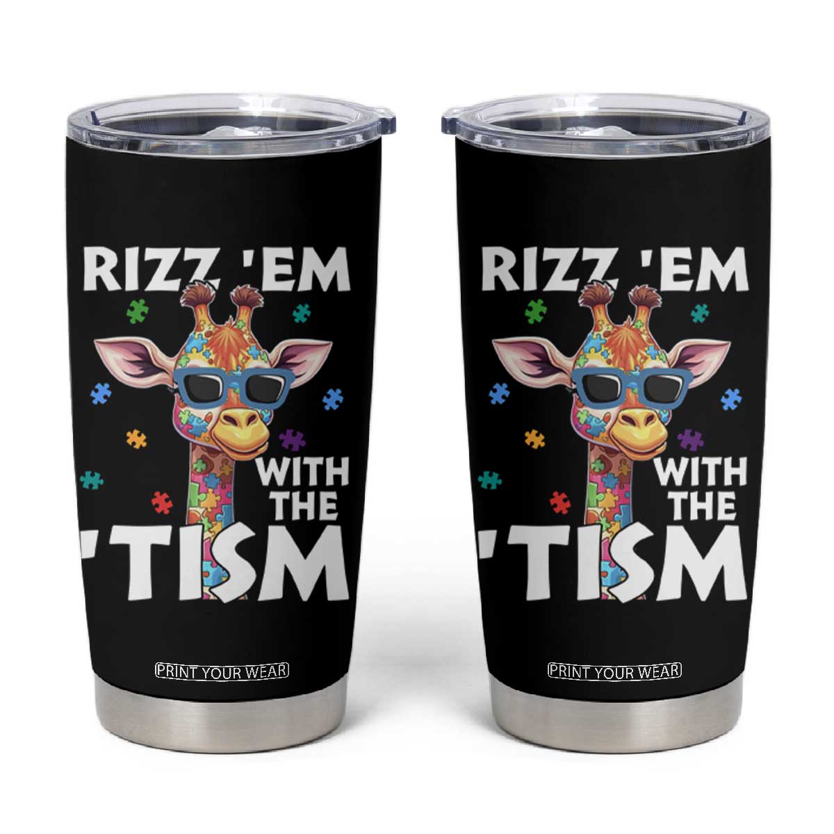 Funny Autism Giraffe Tumbler Cup Rizz Em With The Tism TS02 Black Print Your Wear