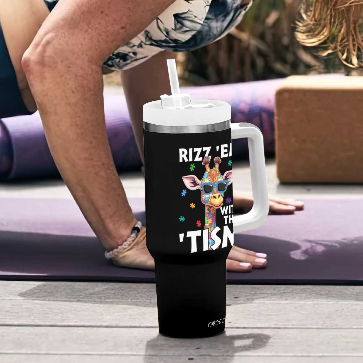 Funny Autism Giraffe Tumbler With Handle Rizz Em With The Tism TS02 Print Your Wear
