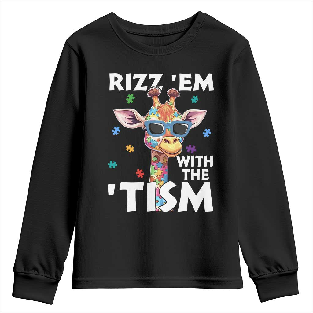 Funny Autism Giraffe Youth Sweatshirt Rizz Em With The Tism TS02 Black Print Your Wear