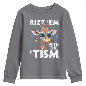 Funny Autism Giraffe Youth Sweatshirt Rizz Em With The Tism TS02 Charcoal Print Your Wear
