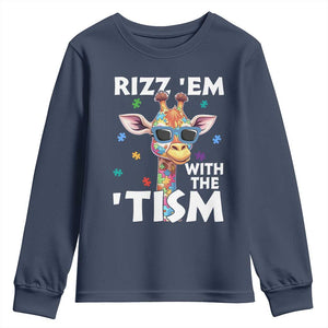 Funny Autism Giraffe Youth Sweatshirt Rizz Em With The Tism TS02 Navy Print Your Wear
