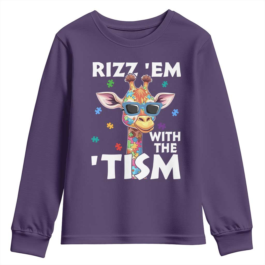 Funny Autism Giraffe Youth Sweatshirt Rizz Em With The Tism TS02 Purple Print Your Wear